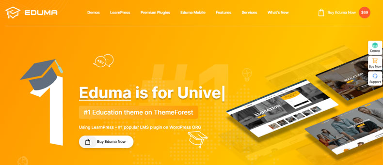 Eduma is one of the best selling premium WordPress theme for Education in Themeforest market