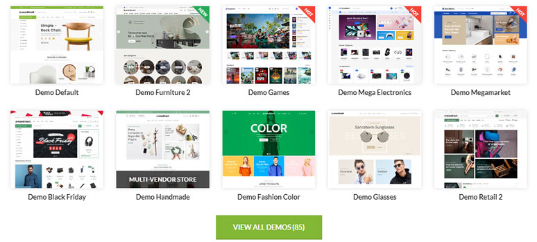 Woodmart theme demos and pre-built websites